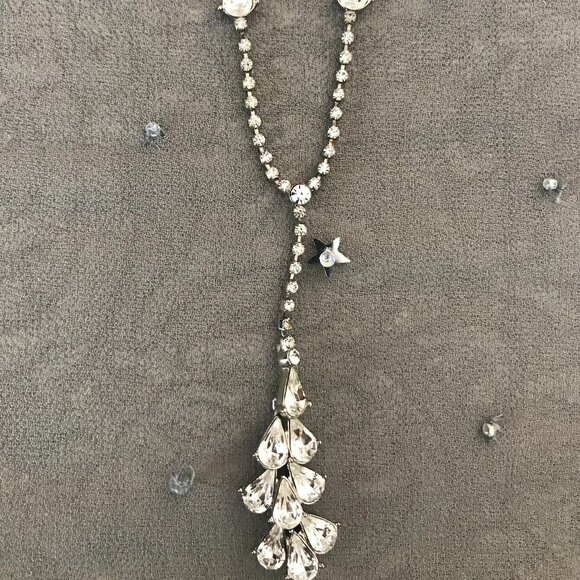 Retired, Signed Carolee Cascading, Silver Tone, Clear White Crystals - Picture 1 of 9